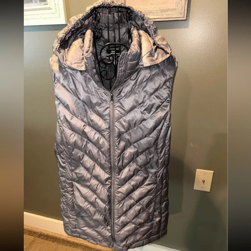 32 Degrees Gray Packable Hooded Down Vest Womens Large